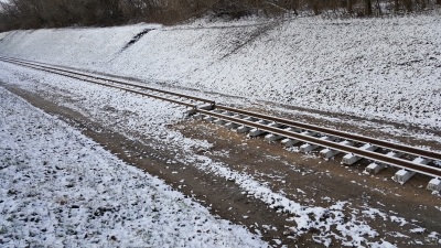 Укладка нового пути на втором километре перегона